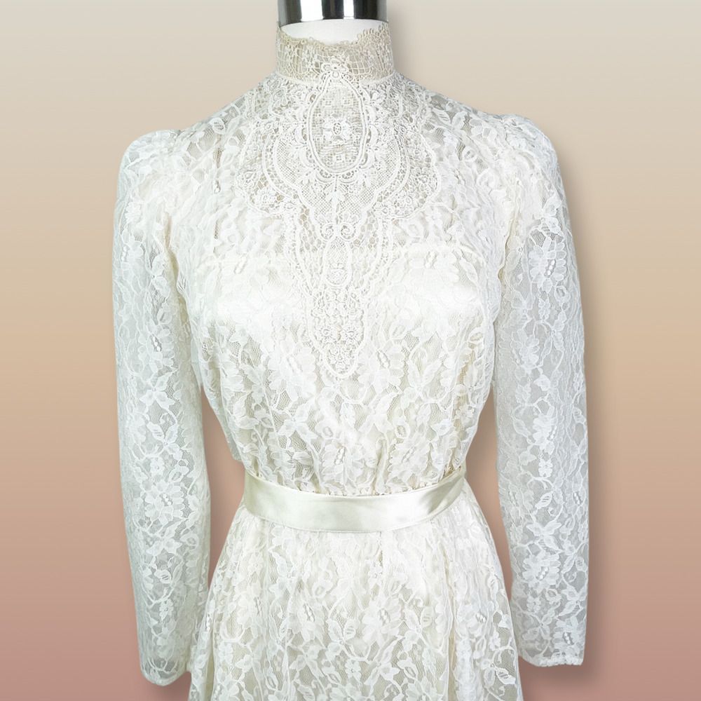 1970's Lace Prairie Dress - Cottage Core - Granny Core Dress - Boho Wedding - Picture 3 of 6